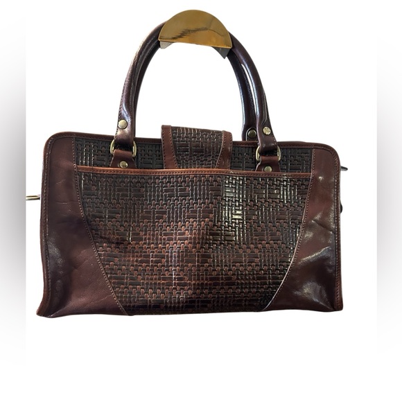 Brahmin Vintage brown leather satchel basket-woven texture. Crafted in the USA - Picture 2 of 4